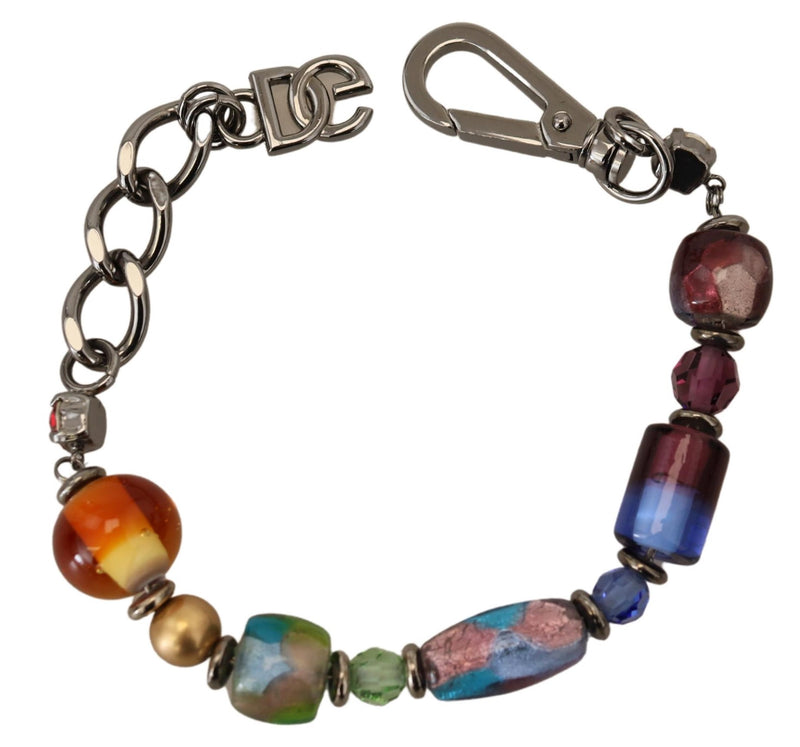 Multicolor Beaded Silver Chain Bracelet Dolce & Gabbana