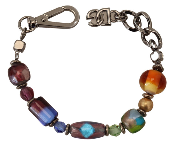 Multicolor Beaded Silver Chain Bracelet Dolce & Gabbana