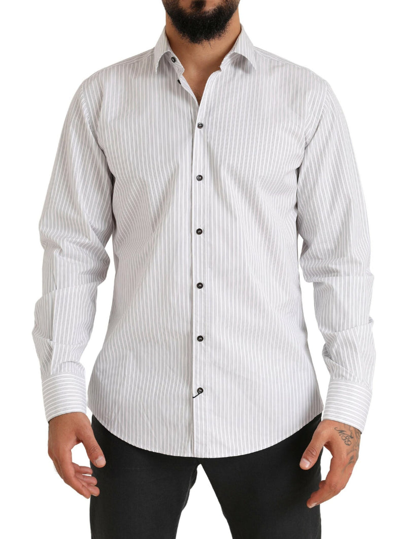 Elegant White Striped Cotton Dress Shirt Dolce & Gabbana