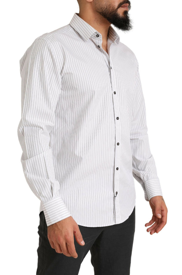 Elegant White Striped Cotton Dress Shirt Dolce & Gabbana