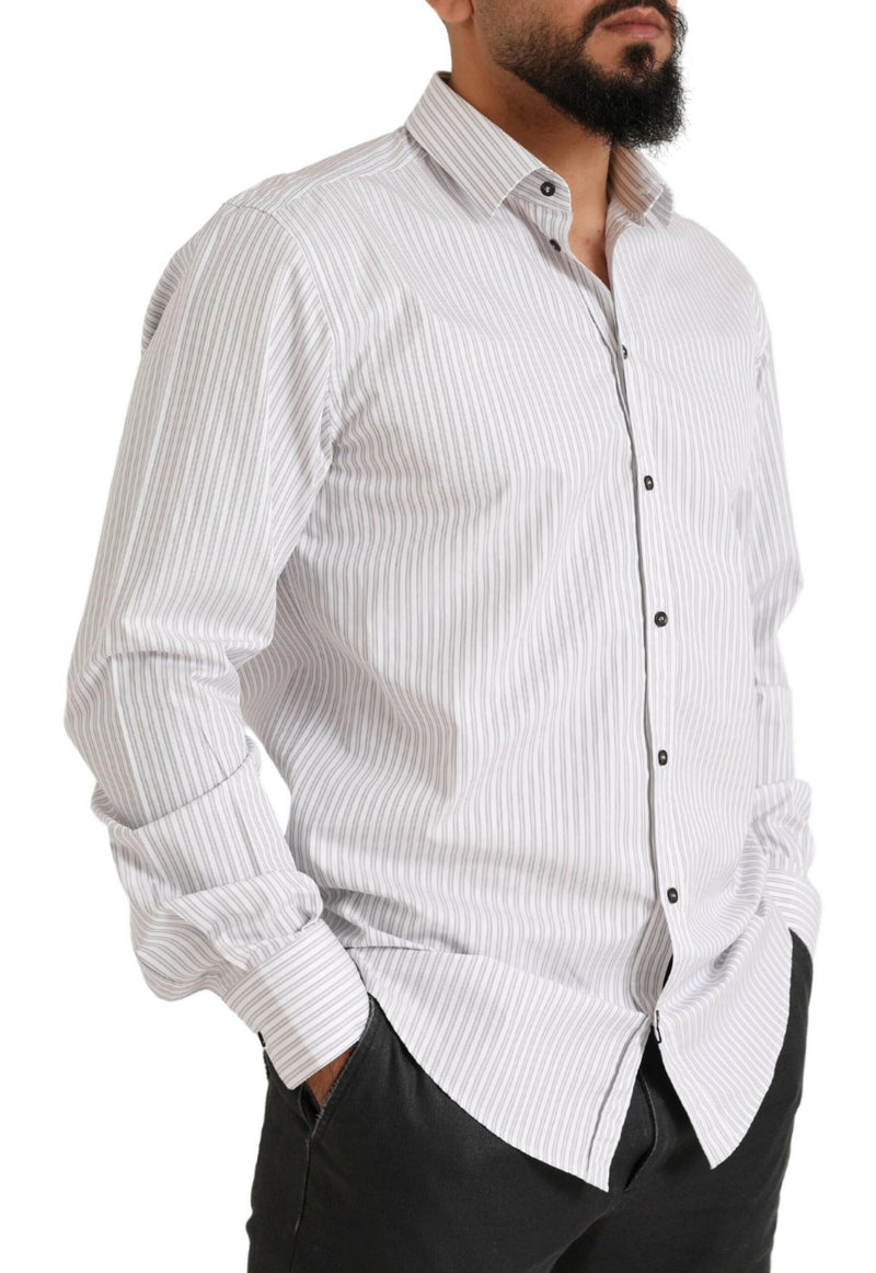 Elegant White Striped Cotton Dress Shirt Dolce & Gabbana