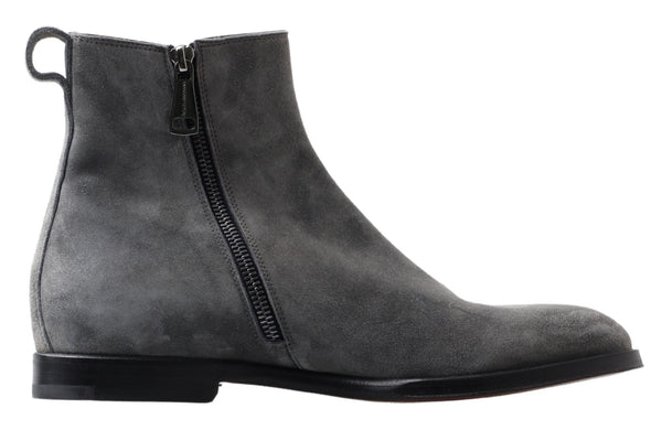 Elegant Gray Chelsea Leather Boots Dolce & Gabbana