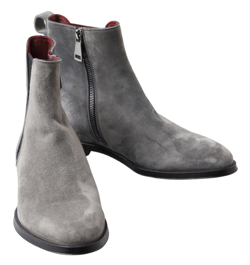 Elegant Gray Chelsea Leather Boots Dolce & Gabbana