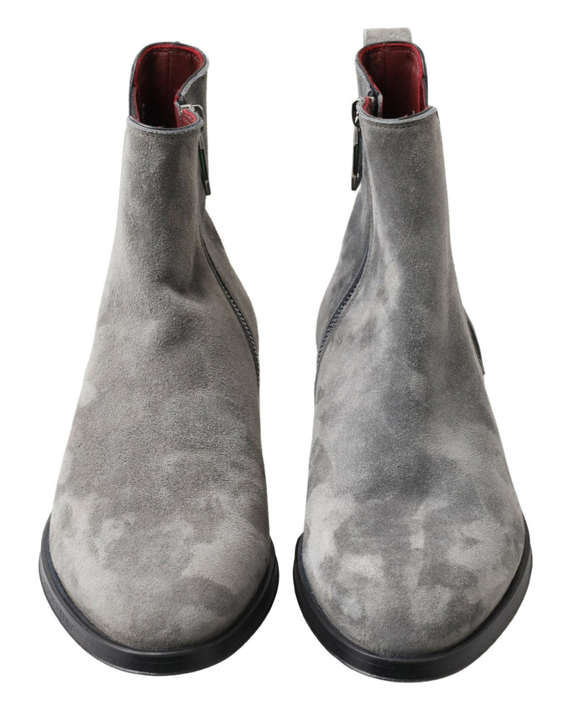 Elegant Gray Chelsea Leather Boots Dolce & Gabbana