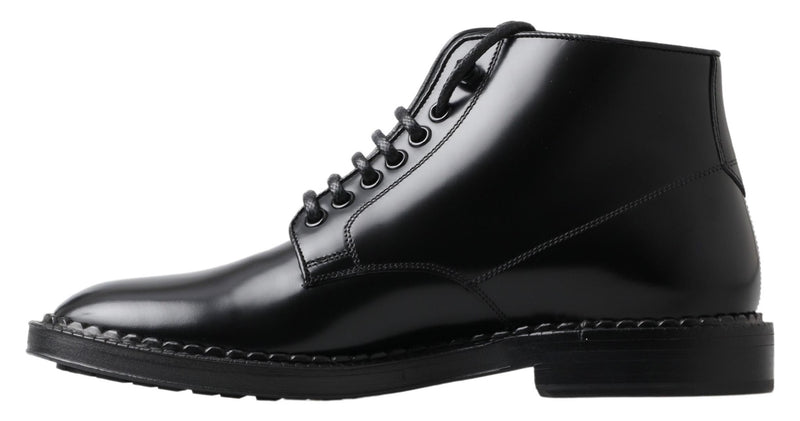 Elegant Black Leather Men's Boots Dolce & Gabbana