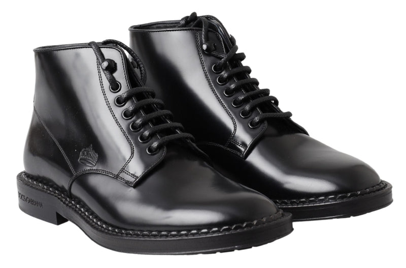 Elegant Black Leather Men's Boots Dolce & Gabbana