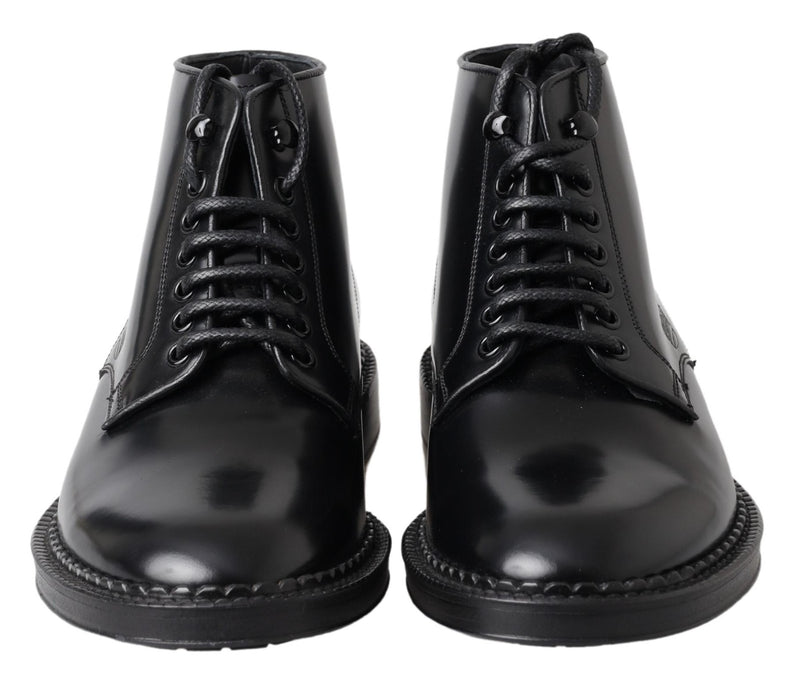 Elegant Black Leather Men's Boots Dolce & Gabbana