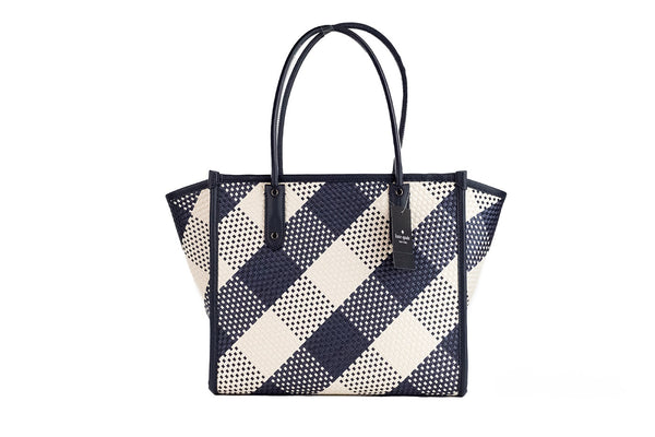 Ella Gingham Blazer Blue Oversized Woven Shoulder Tote Bag Purse Kate Spade