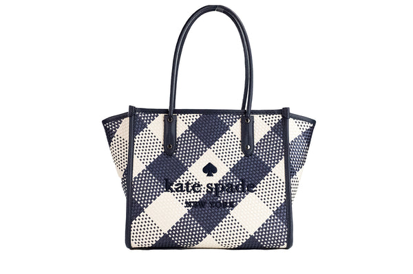 Ella Gingham Blazer Blue Oversized Woven Shoulder Tote Bag Purse Kate Spade