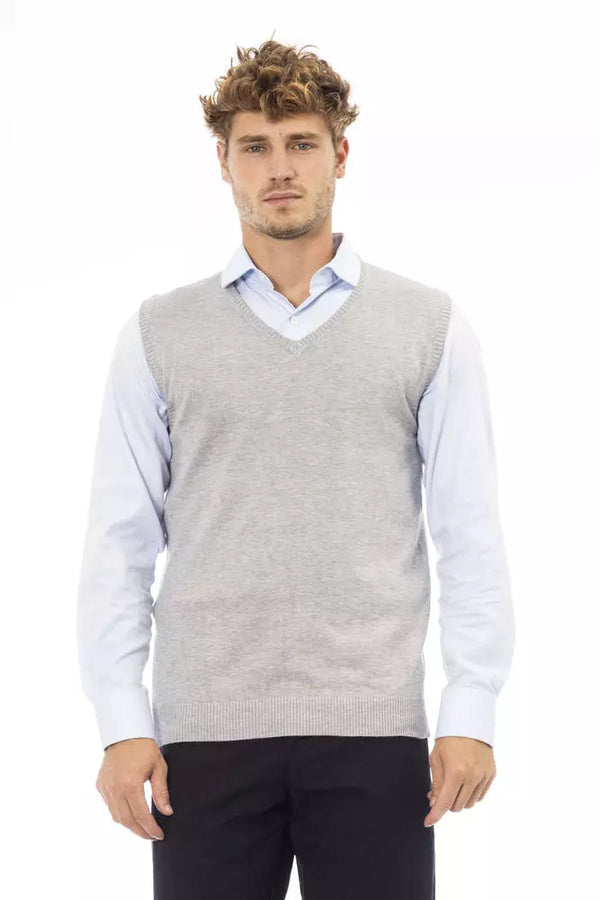 Gray Viscose Men Vest Alpha Studio