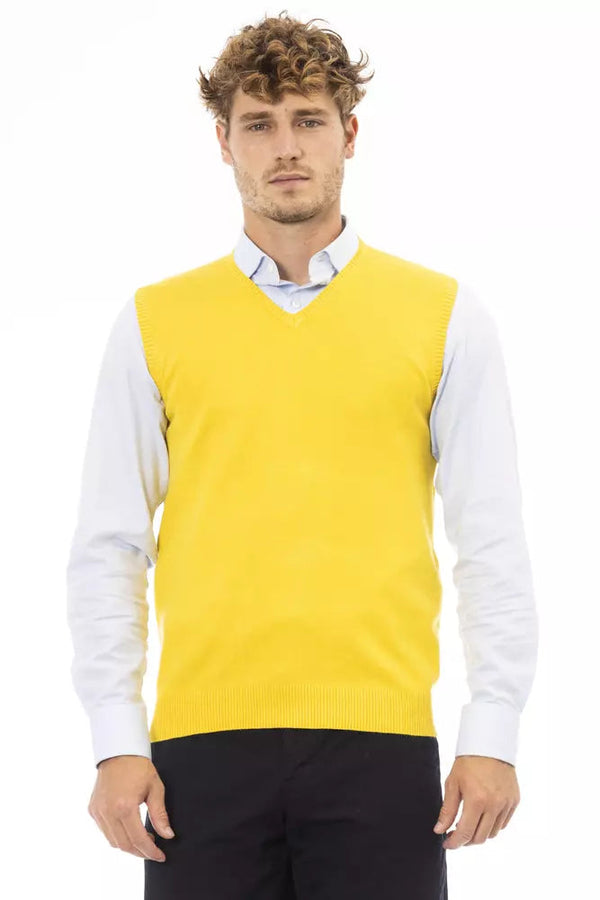 Yellow Viscose Men Vest Alpha Studio