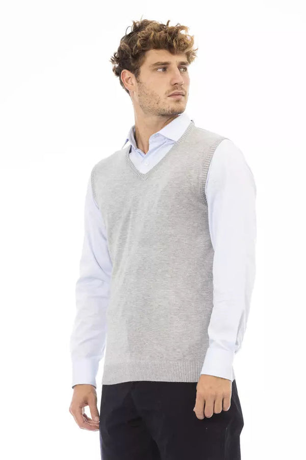 Gray Viscose Men Vest Alpha Studio