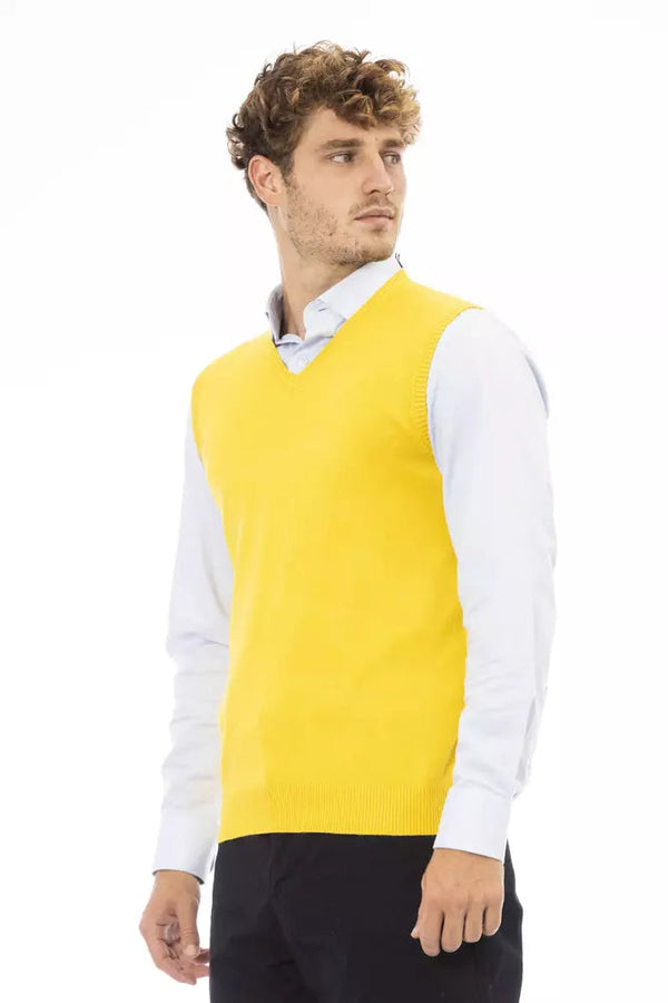 Yellow Viscose Men Vest Alpha Studio