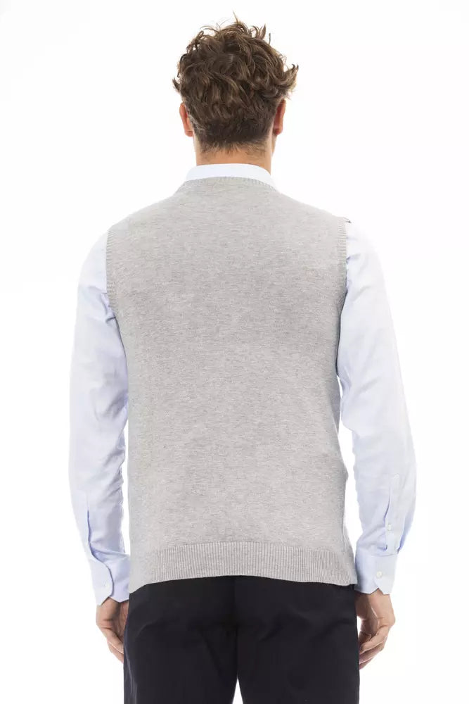 Gray Viscose Men Vest Alpha Studio