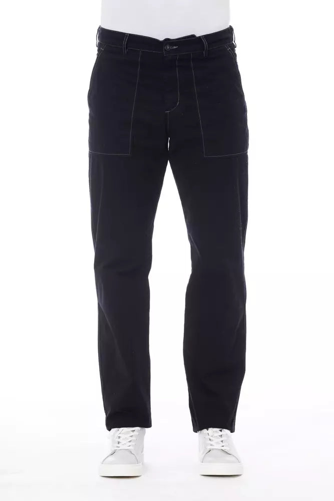 Blue Cotton Men Pants Alpha Studio