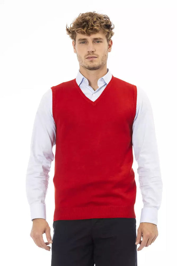 Red Viscose Men Vest Alpha Studio