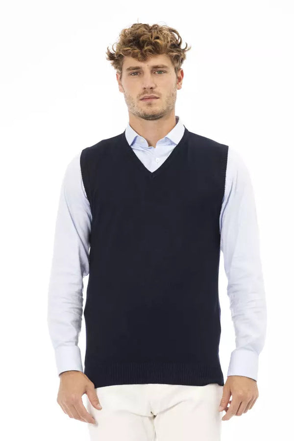 Blue Viscose Men Vest Alpha Studio