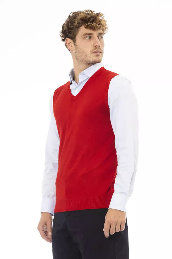 Red Viscose Men Vest Alpha Studio