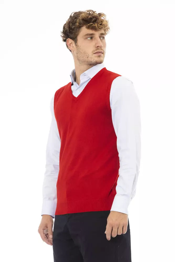 Red Viscose Men Vest Alpha Studio