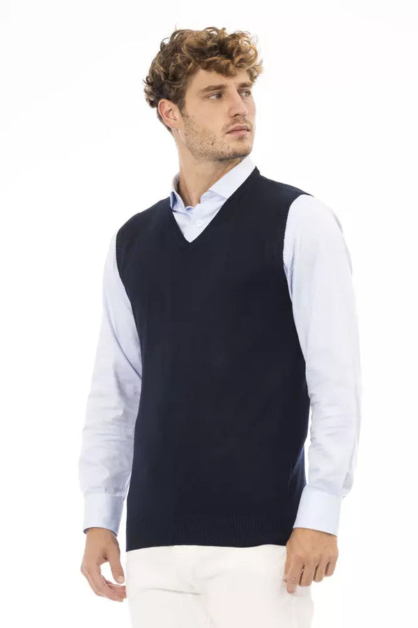 Blue Viscose Men Vest Alpha Studio