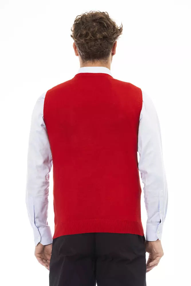 Red Viscose Men Vest Alpha Studio