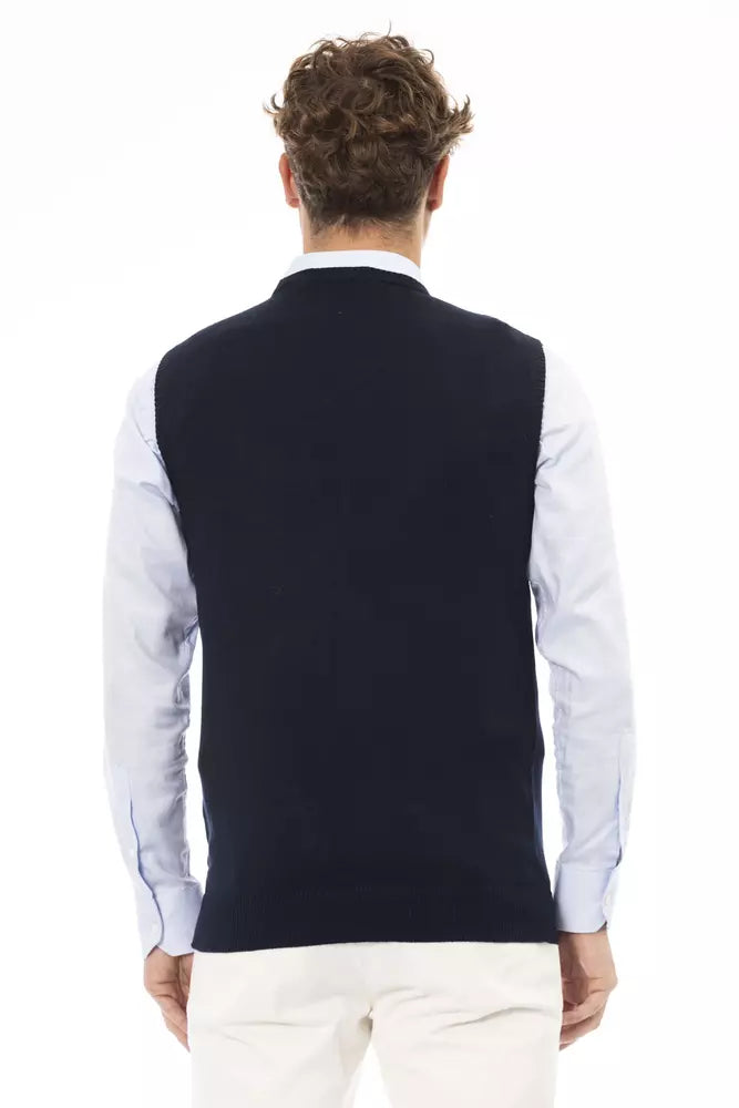 Blue Viscose Men Vest Alpha Studio