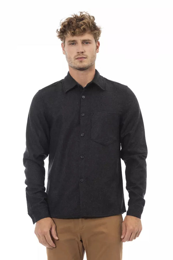 Gray Wool Men Shirt Alpha Studio