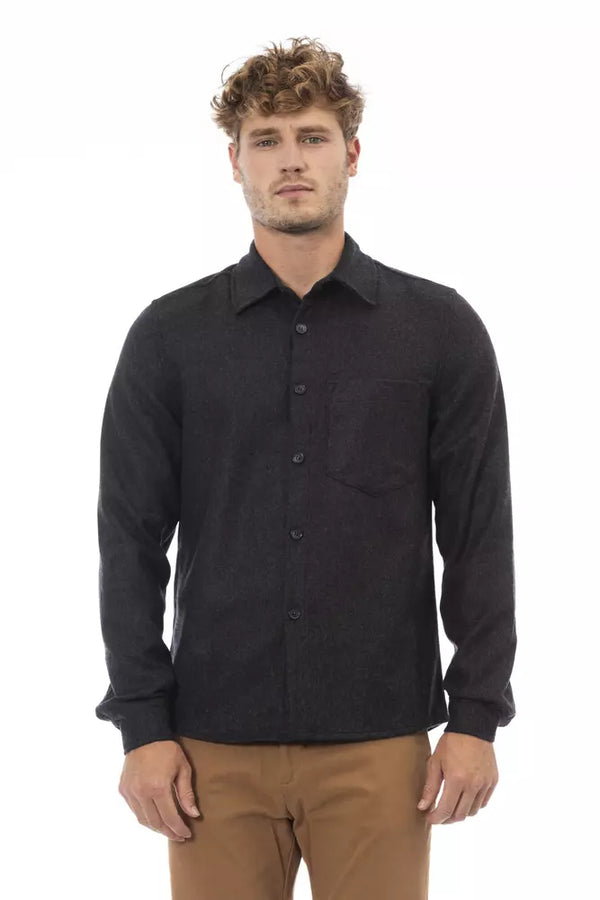 Gray Wool Men Shirt Alpha Studio