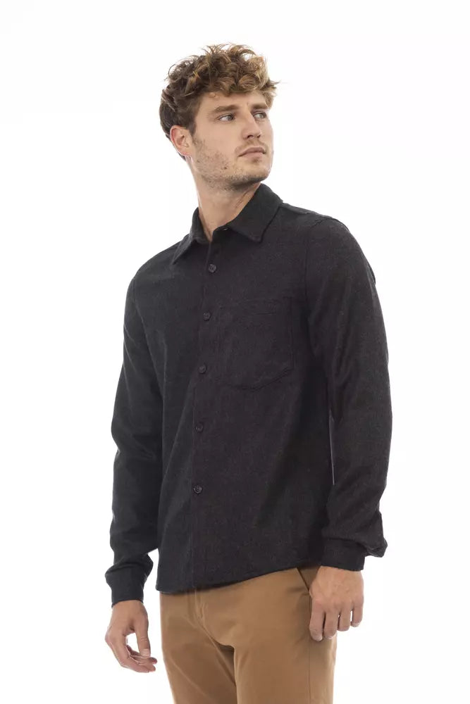 Gray Wool Men Shirt Alpha Studio