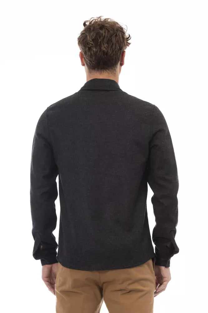 Gray Wool Men Shirt Alpha Studio