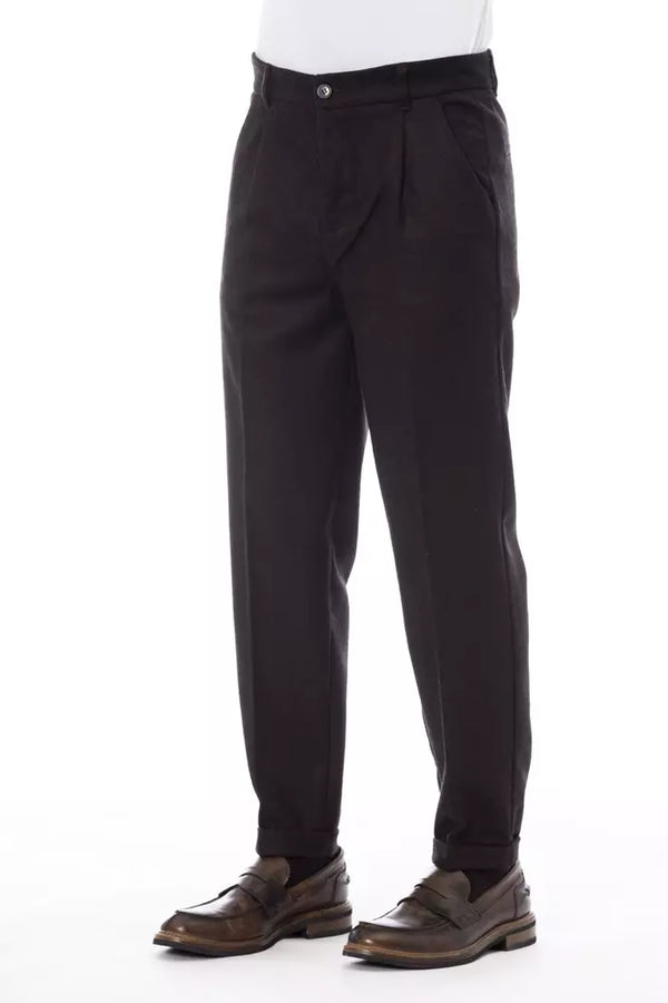 Brown Wool Men Pant Alpha Studio