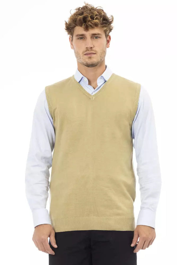 Beige Viscose Men Vest Alpha Studio