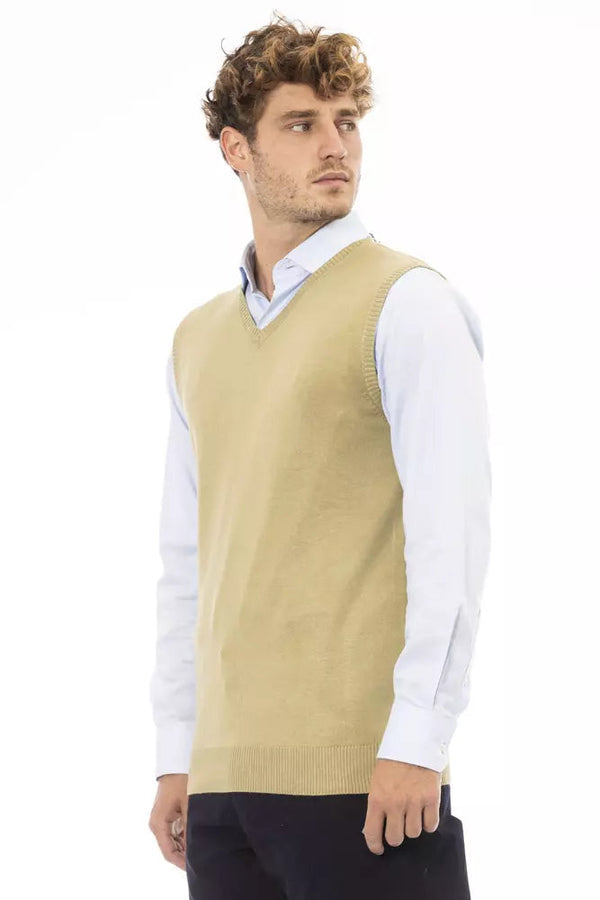 Beige Viscose Men Vest Alpha Studio