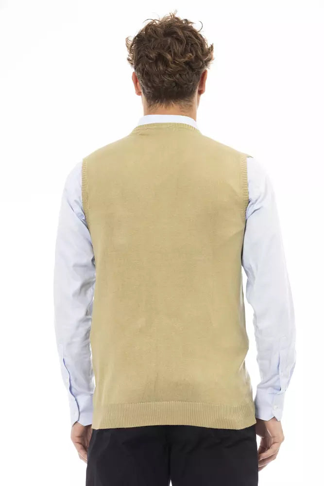Beige Viscose Men Vest Alpha Studio