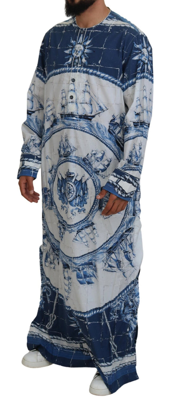 Majestic Blue Cotton-Silk Thobe Robe Dolce & Gabbana