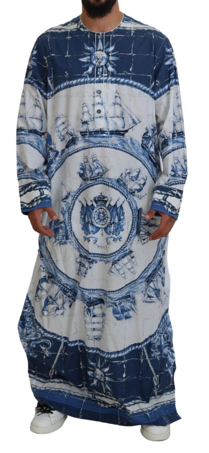 Majestic Blue Cotton-Silk Thobe Robe Dolce & Gabbana