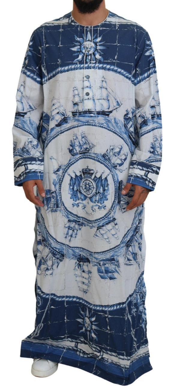 Majestic Blue Cotton-Silk Thobe Robe Dolce & Gabbana