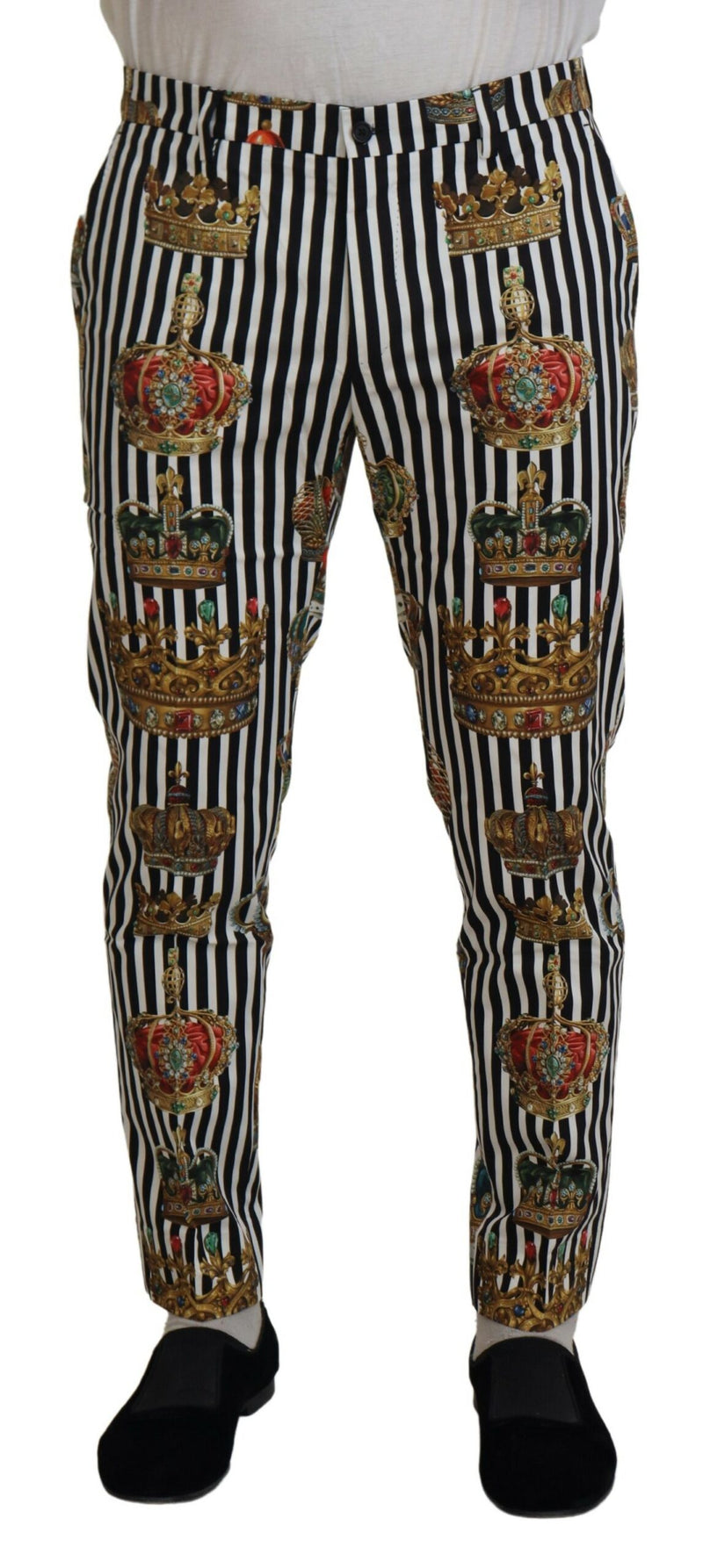 Elegant Gold Crown Stripe Chino Pants Dolce & Gabbana