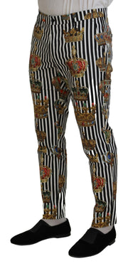 Elegant Gold Crown Stripe Chino Pants Dolce & Gabbana