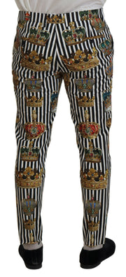 Elegant Gold Crown Stripe Chino Pants Dolce & Gabbana