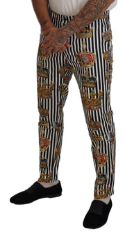 Elegant Gold Crown Stripe Chino Pants Dolce & Gabbana