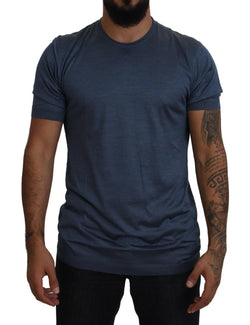 Elegant Silk Crewneck Blue Tee Dolce & Gabbana