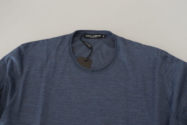 Elegant Silk Crewneck Blue Tee Dolce & Gabbana