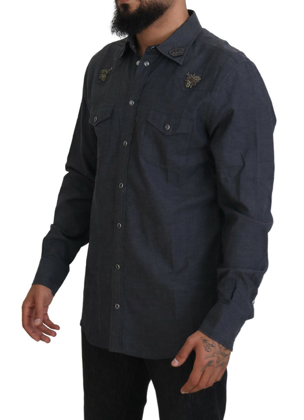 Elegant Slim-Fit Blue Denim Casual Shirt Dolce & Gabbana