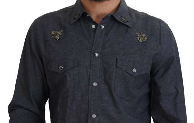 Elegant Slim-Fit Blue Denim Casual Shirt Dolce & Gabbana