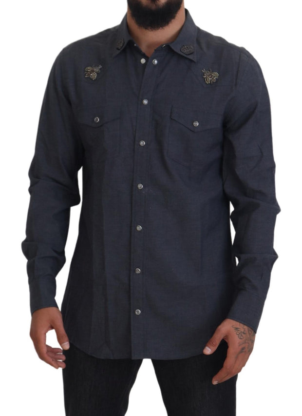 Elegant Slim-Fit Blue Denim Casual Shirt Dolce & Gabbana