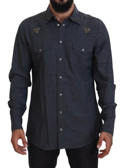 Elegant Slim-Fit Blue Denim Casual Shirt Dolce & Gabbana