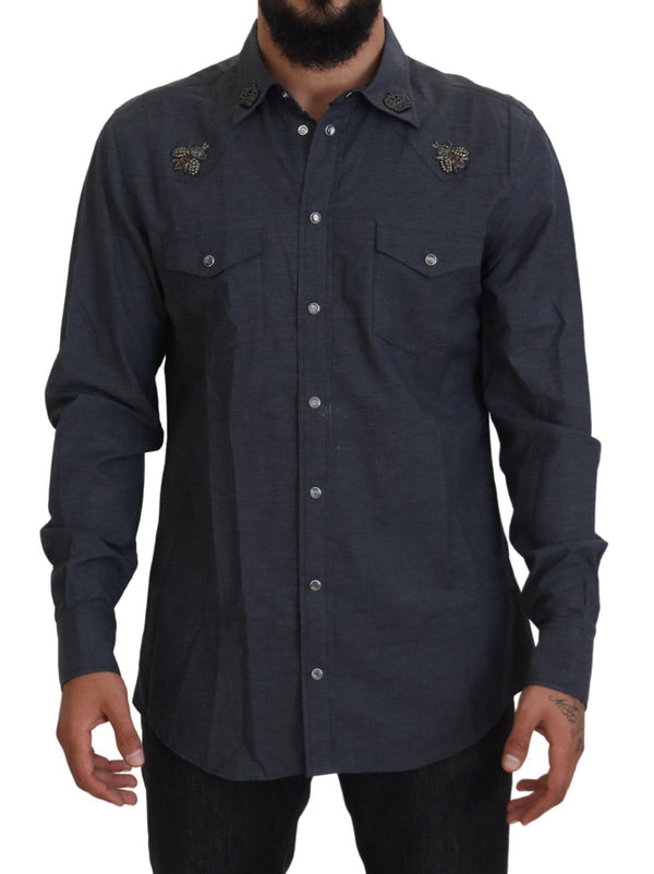 Elegant Slim-Fit Blue Denim Casual Shirt Dolce & Gabbana