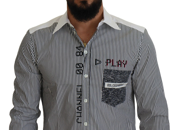 Slim Fit Striped Casual Shirt with Channel Motive Dolce & Gabbana