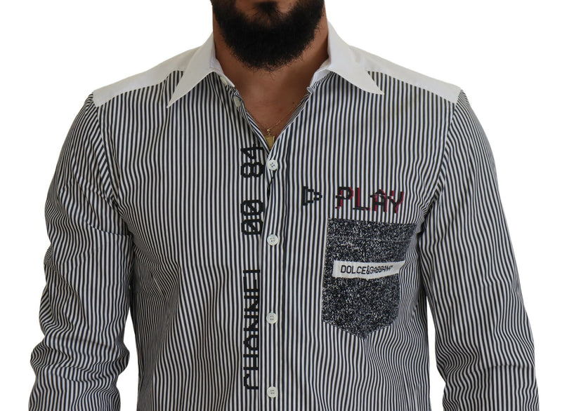 Slim Fit Striped Casual Shirt with Channel Motive Dolce & Gabbana